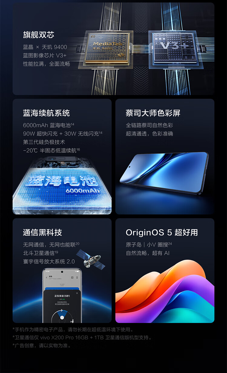 vivo X200 Pro 蔡司2亿APO超级长焦蓝晶×天玑9400 6000mAh蓝海